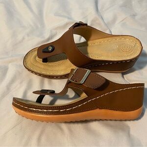 Brown Leather Wedge Sandals by Lady Godiva Size 8.5